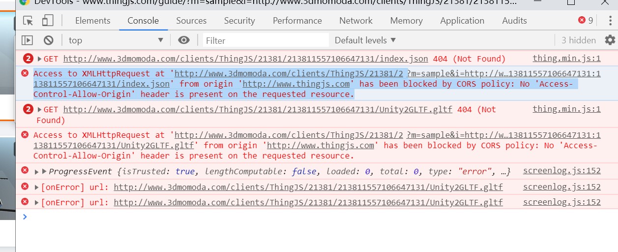 模模搭调试场景=&gt;ThingJS调试，会出现跨域情况