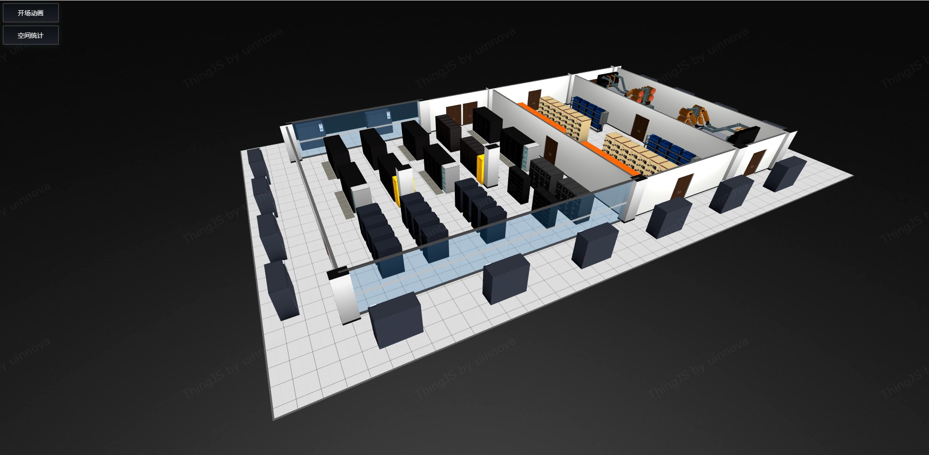  基于WebGL H5 数据中心 3D机房三维可视化管理 Demo